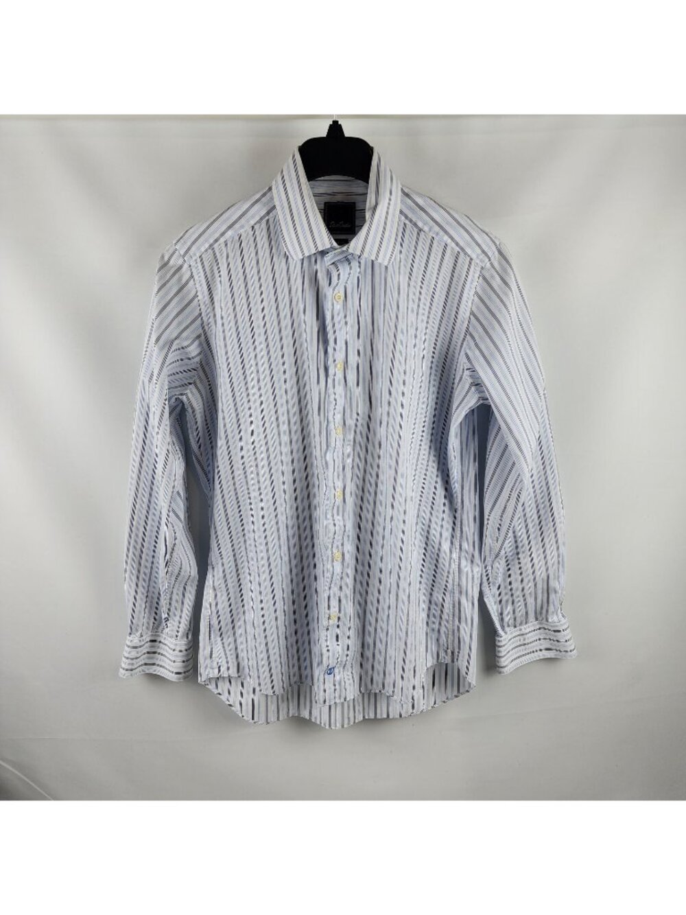 David Donahue Men Trim Dress Shirt Button Up L/S Blue White Size 16- 34/35